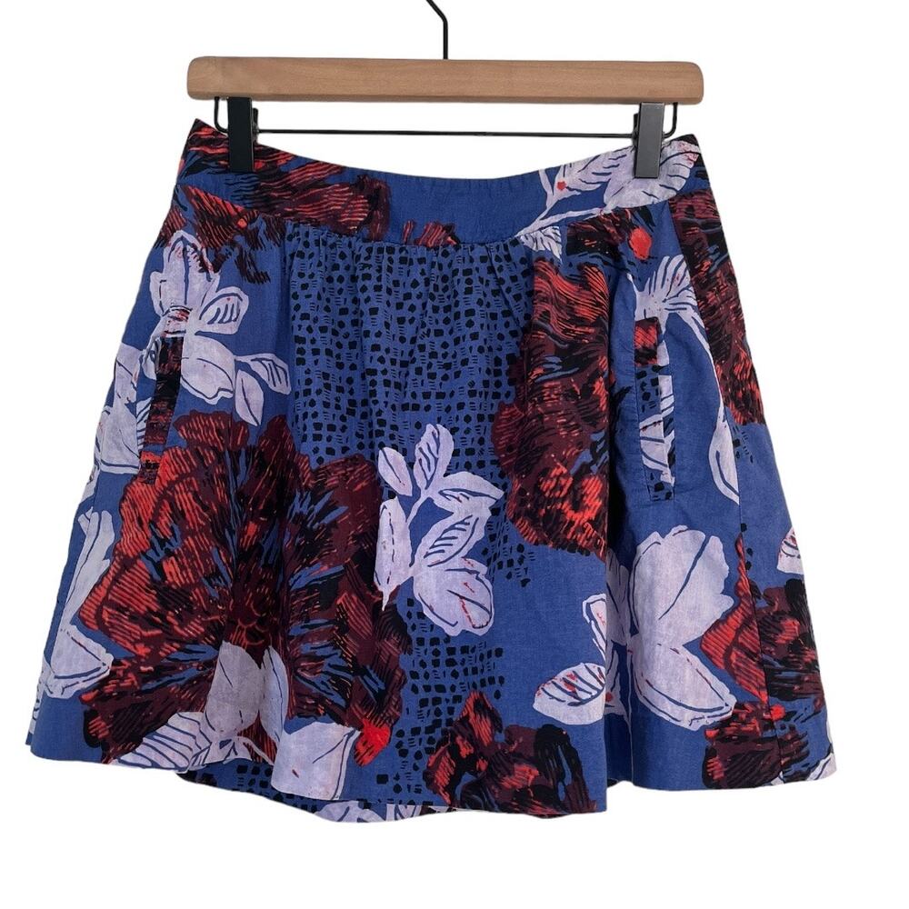 Edme and Esyllte Anthropologie Blue Floral Full A Line Skirt SIze XS